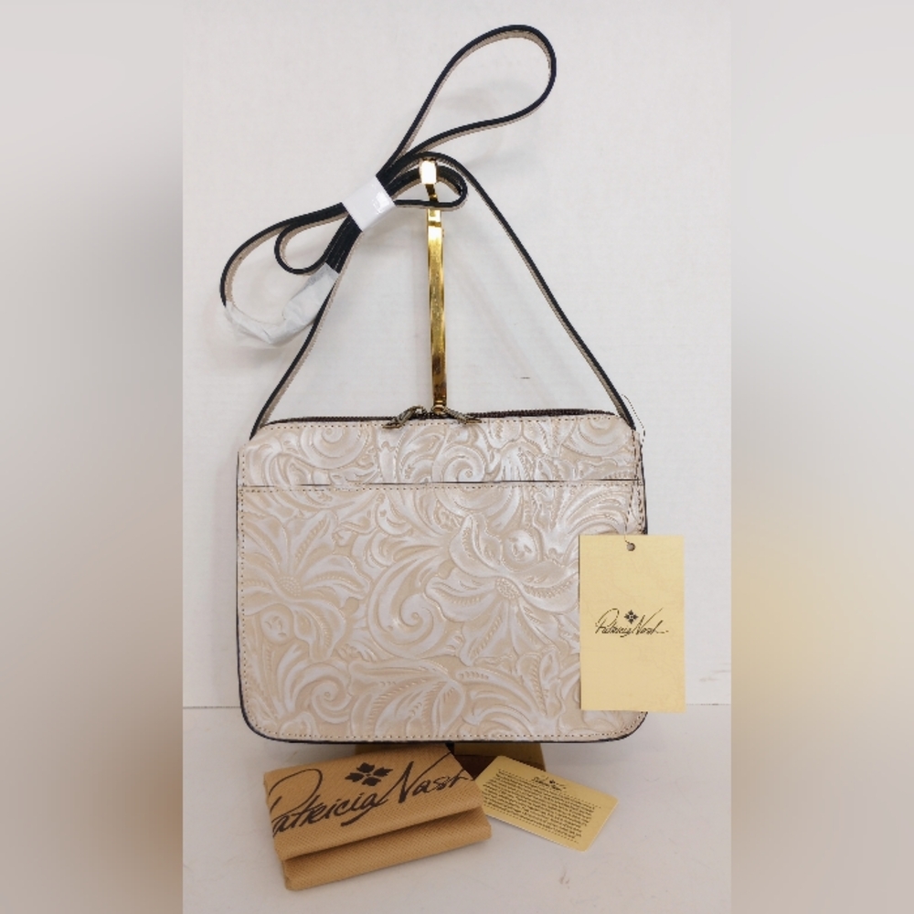 NWT Patricia Nash Tooled Leather Vallata Crossbody Bag In Chalk White, Cream